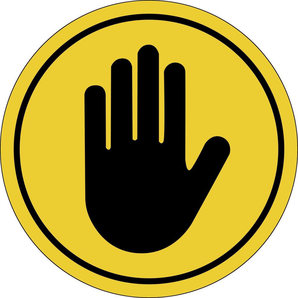 No access. Prohibited sign. Do not touch. Stop. No entry sign. Yellow circle sticker. Warning icon. Sign yellow. Circle label. vector