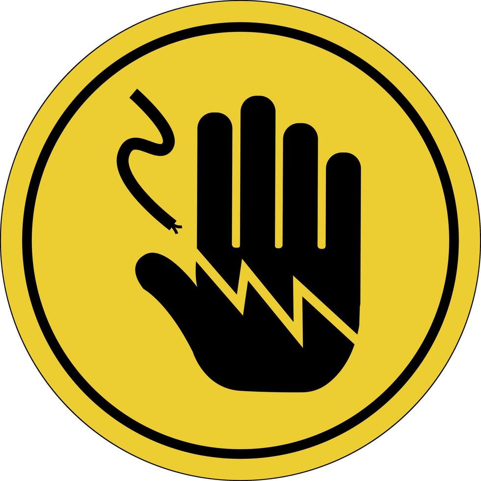 Yellow circle sticker. High voltage cable. Warning icon. Do not touch. vector