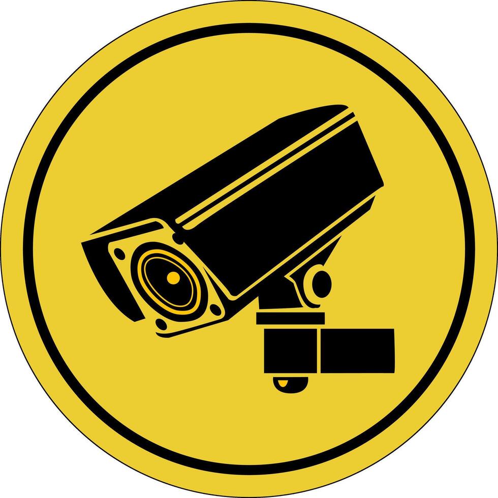 Security camera icon. Yellow circle indicating camera operation. Surveillance camera,monitoring, safety home protection system. vector