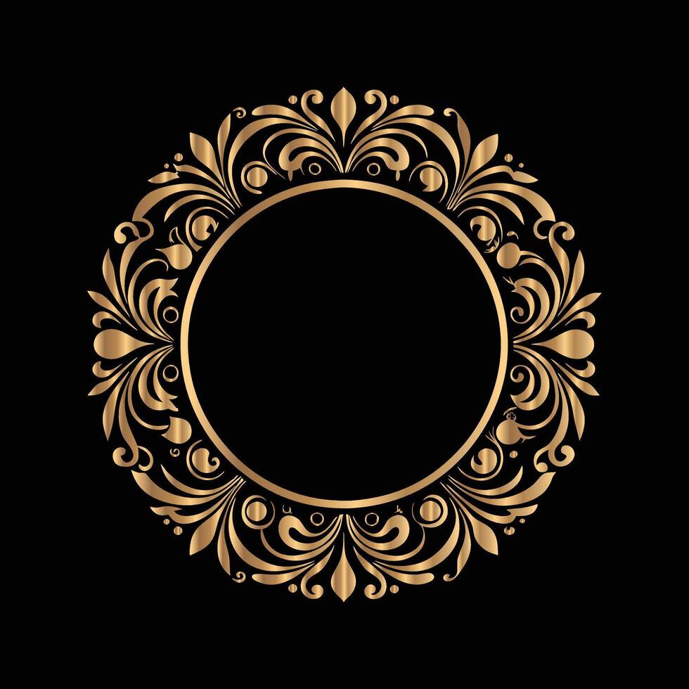 golden frame with floral pattern on black background. floral ornament. vector