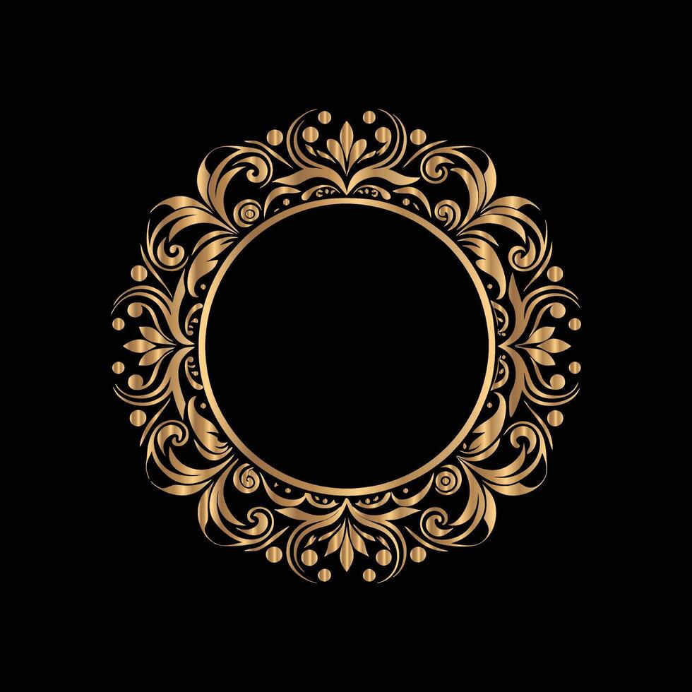golden round frame on black background vector