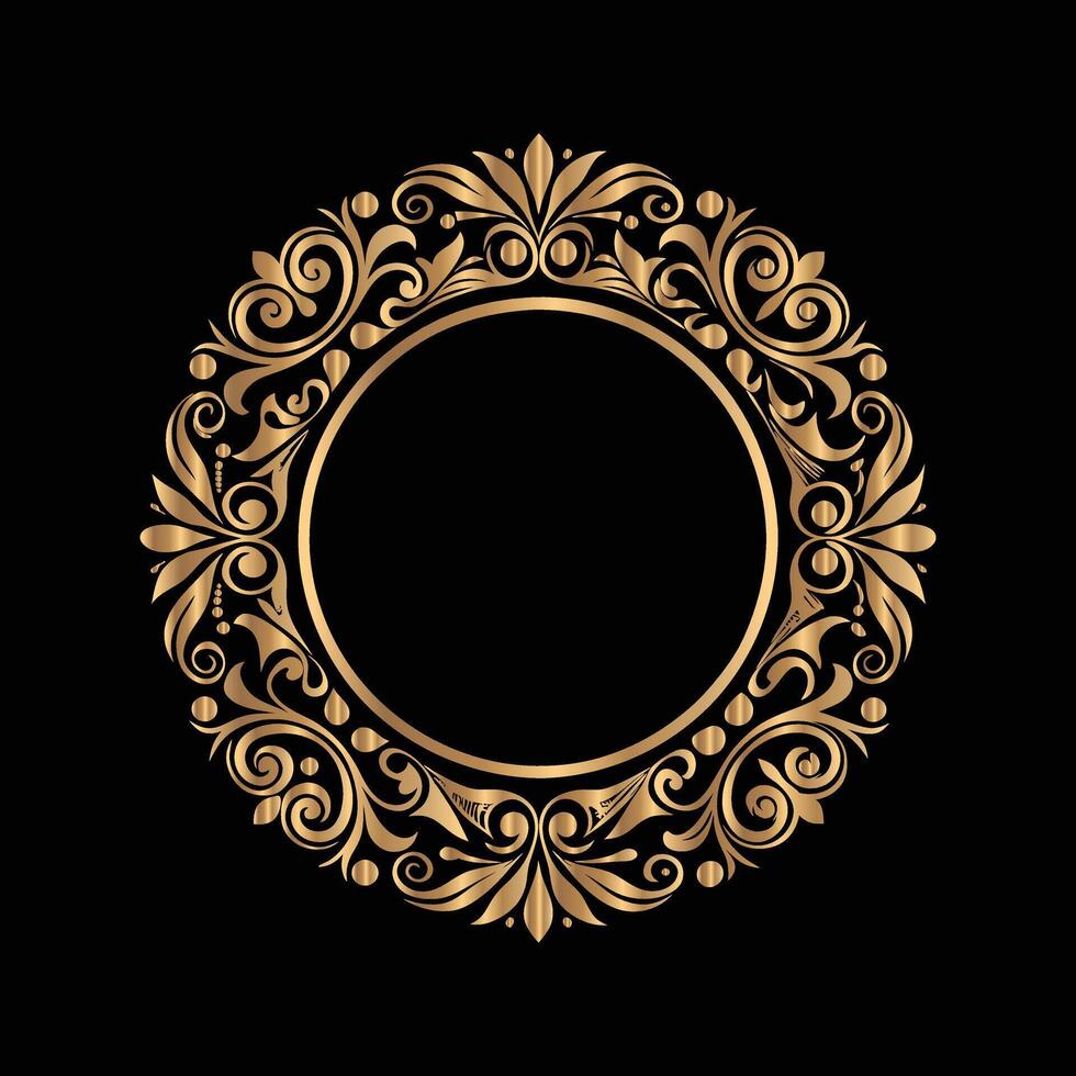 golden frame with floral pattern on black background. vector