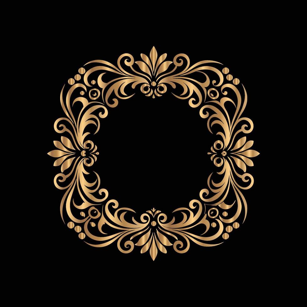 golden floral frame on black background vector