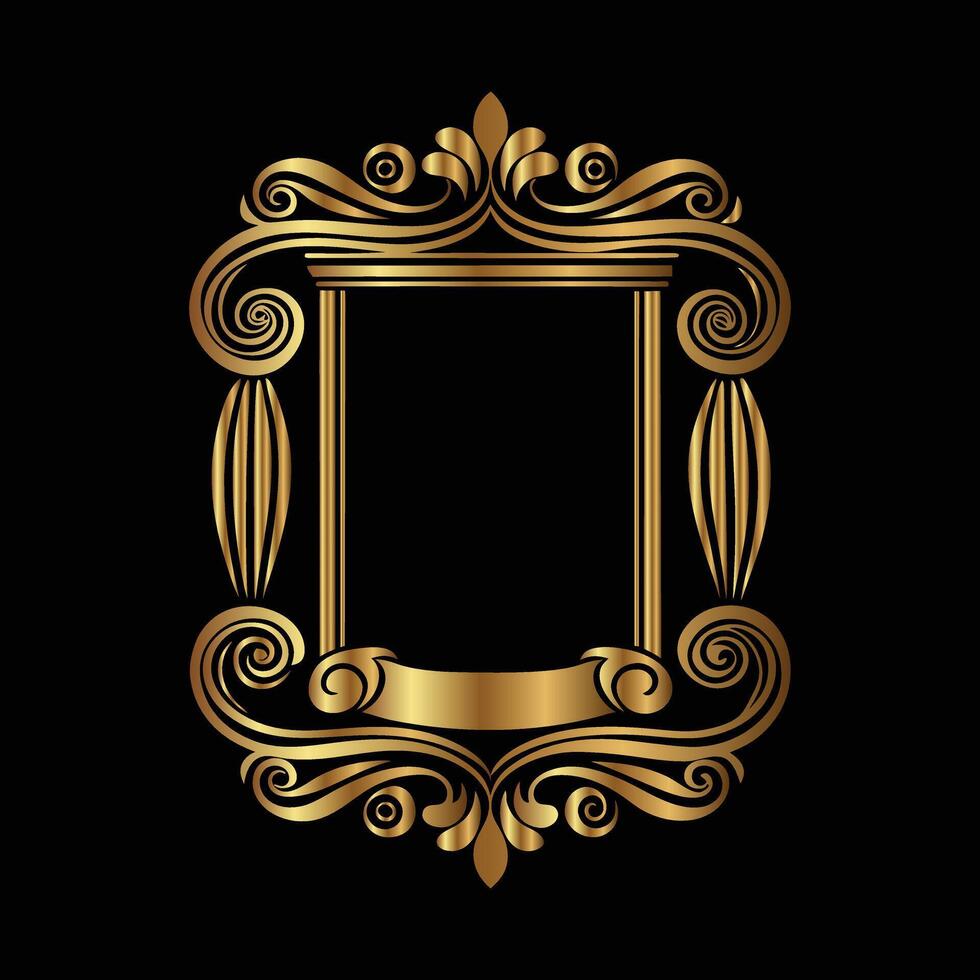 golden frame with scroll pattern on black background vector