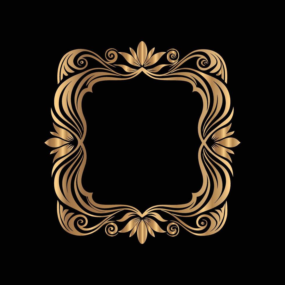 golden frame with floral pattern on black background vector