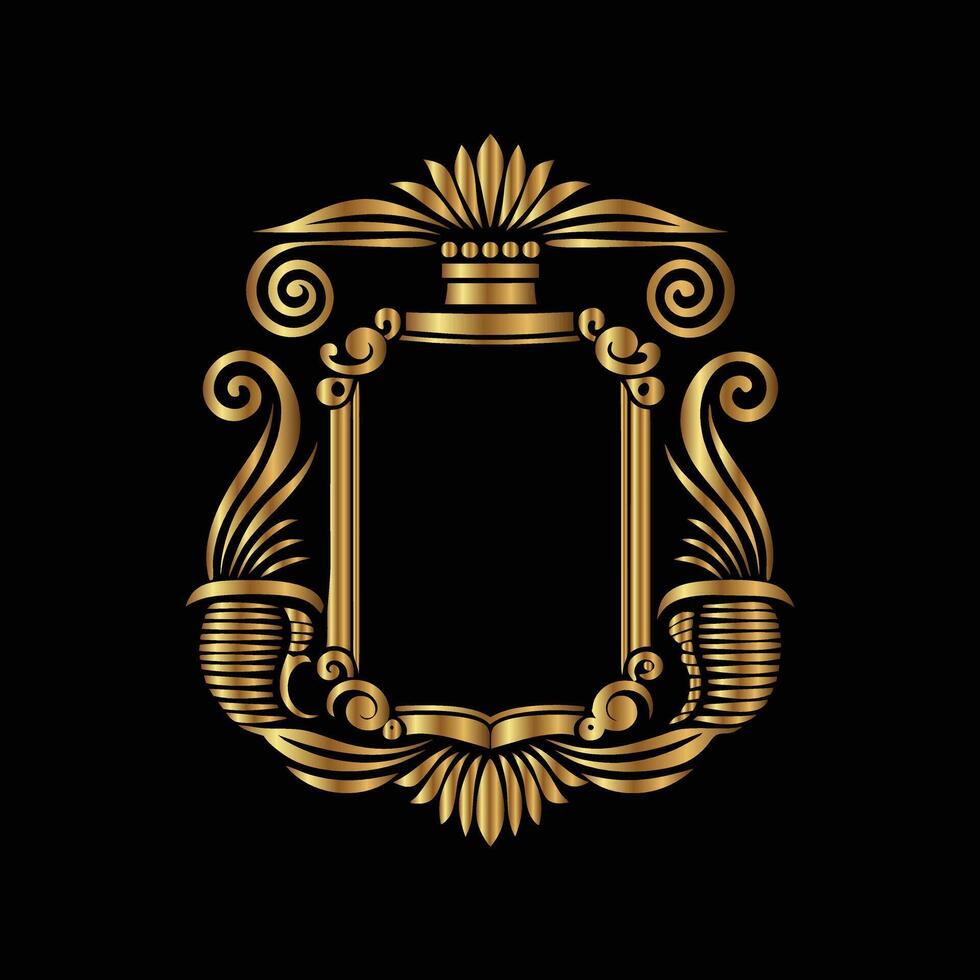 golden frame with scroll and scroll on black background vector