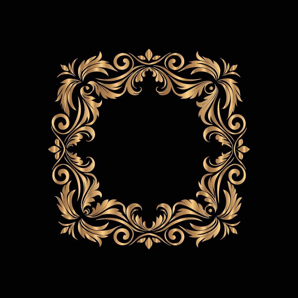 golden frame on black background. Lace illustration for invitations and greeting cards. vector
