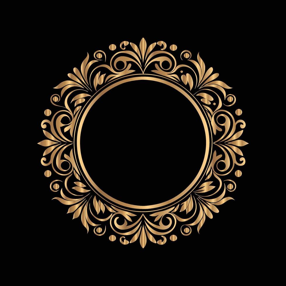 golden frame with floral pattern on black background. golden frame. golden frame with floral ornament. vector