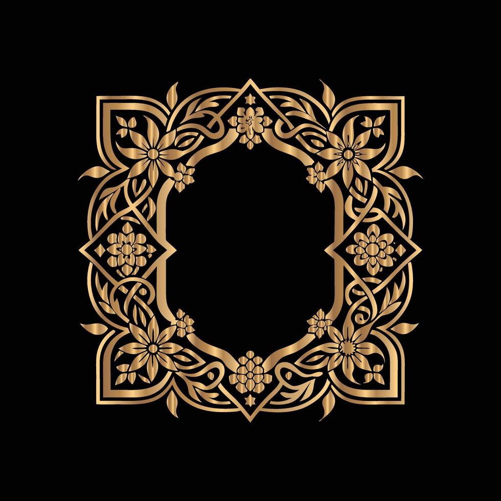 golden frame with floral pattern on black background. golden frame. vector