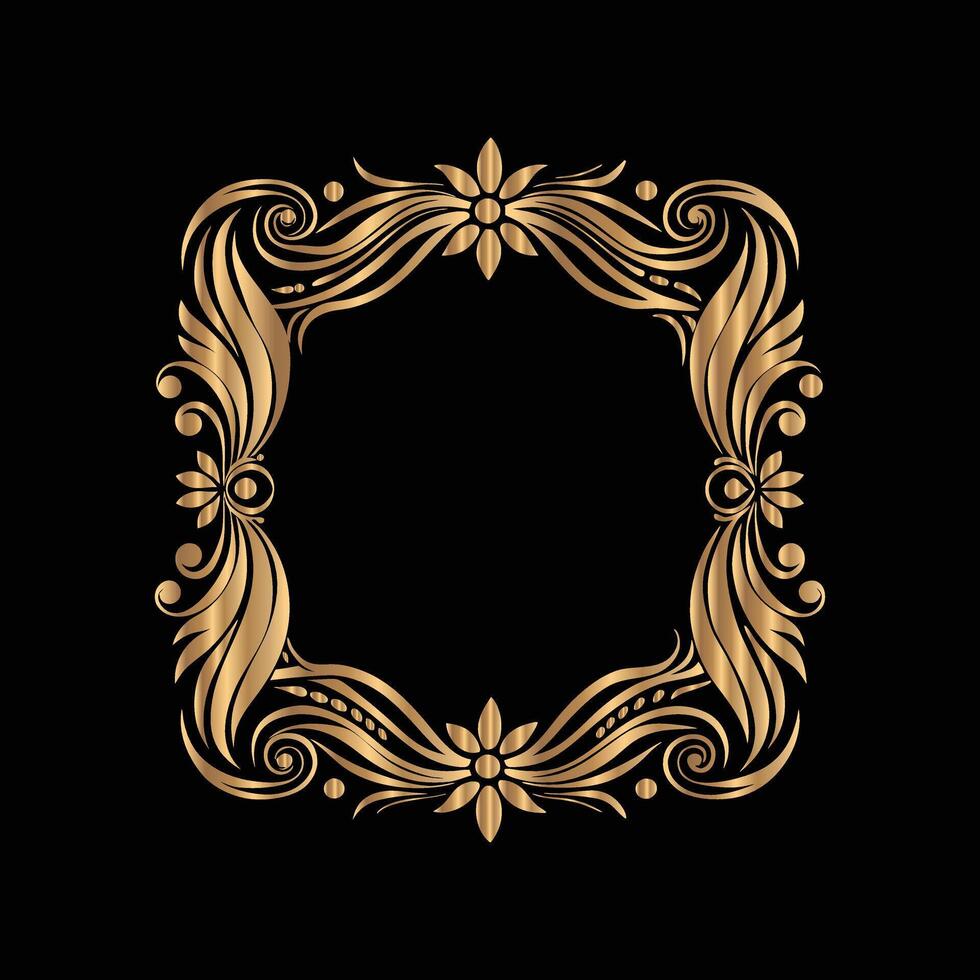 golden frame with floral design on black background vector