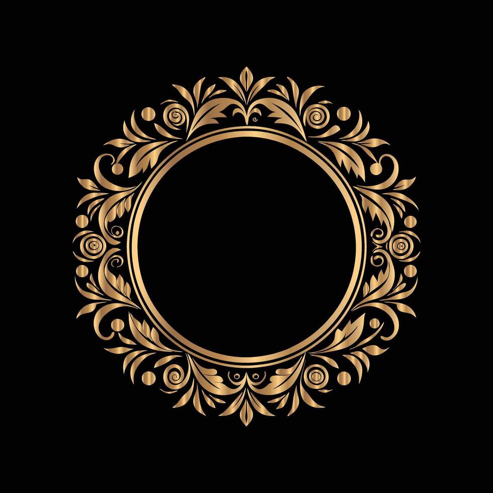 golden round frame on black background. vector