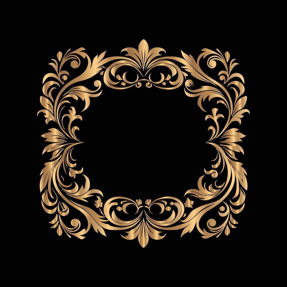 golden frame on black background. set of gold vintage frames vector