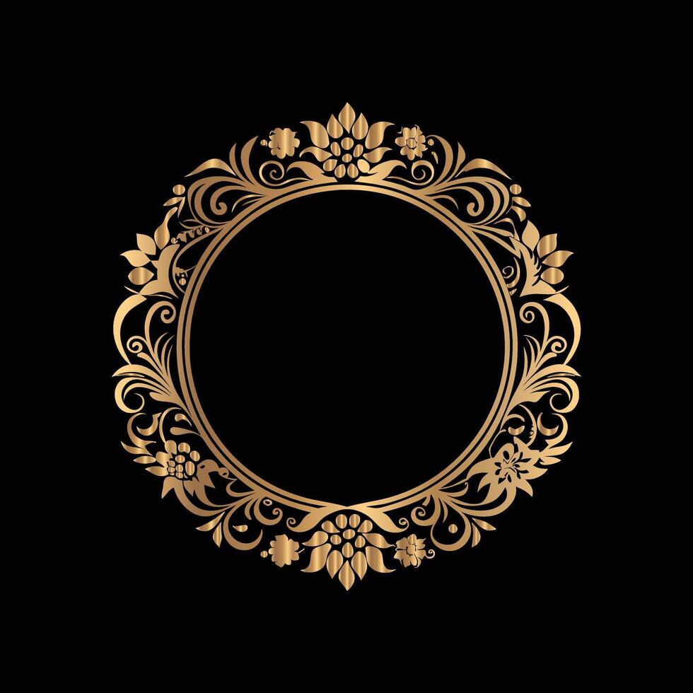 golden frame with floral pattern on black background .Gold vintage frame vector
