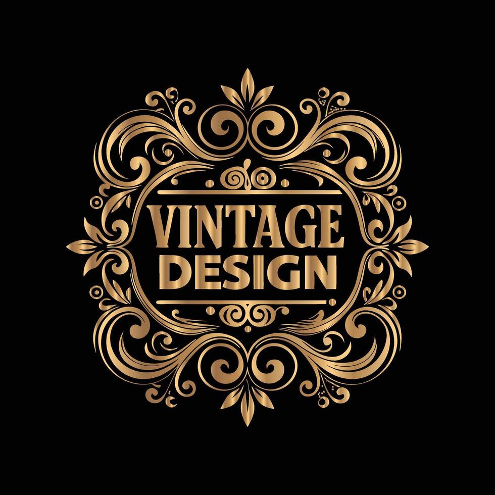 vintage design logo with ornate design on black background vector