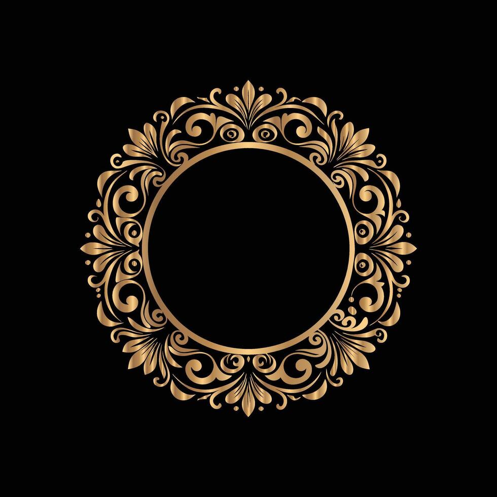 golden frame with floral pattern on black background. golden frame vector