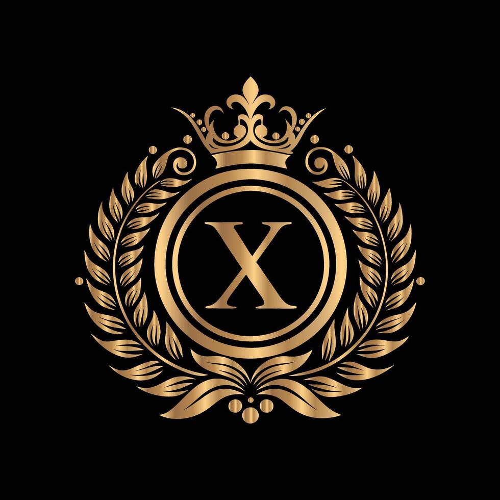 luxury logo with crown and laurel wreath. vector