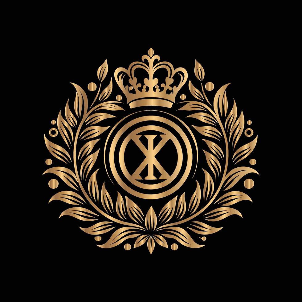 the royal emblem with a crown and leaves on a black background vector