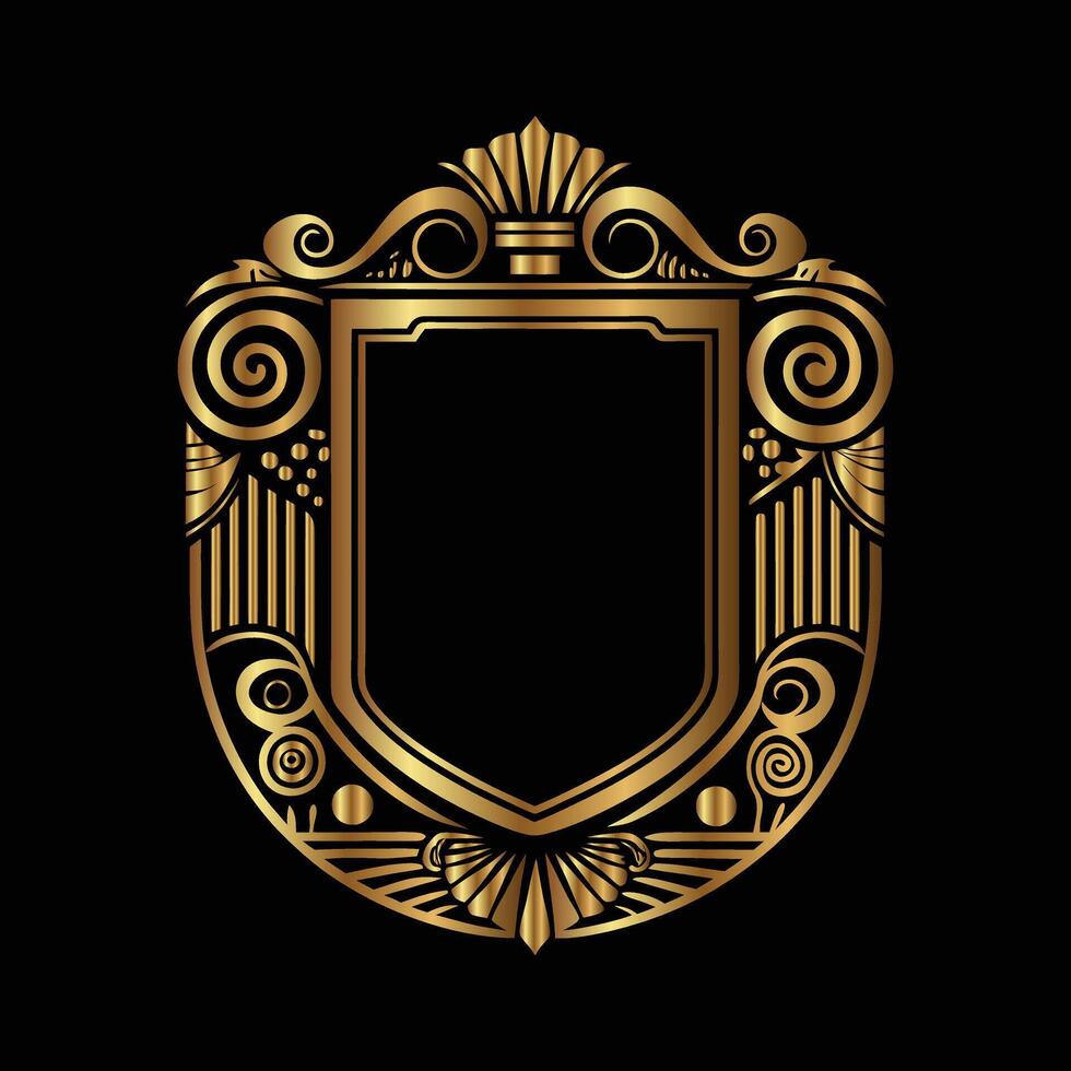 golden emblem with a shield on a black background vector