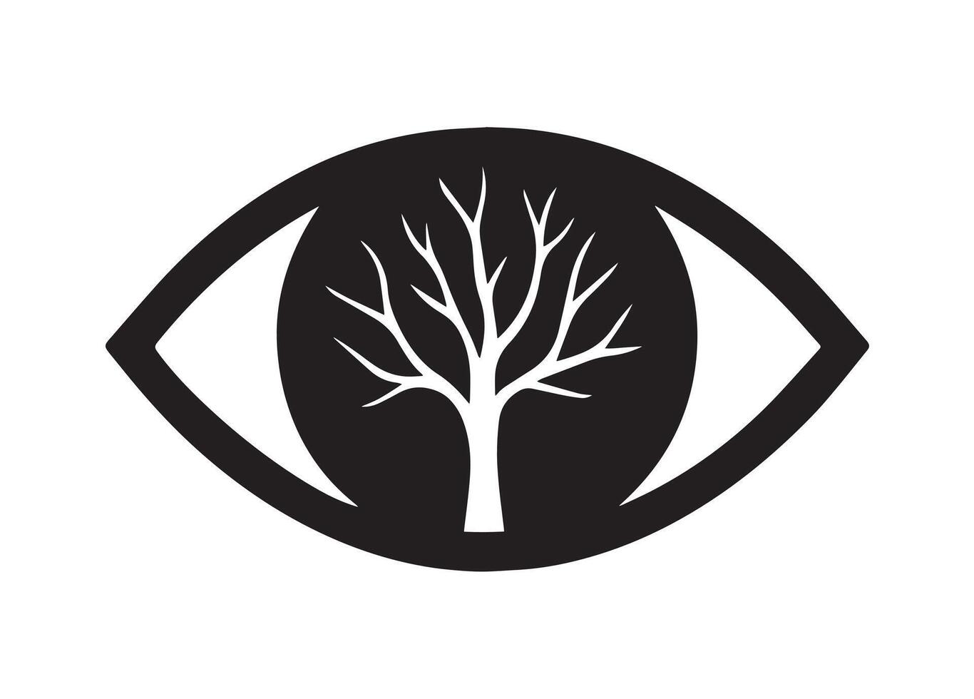 Human eye and tree branch black silhouette design, nature symbol art with eyesight drawing vector