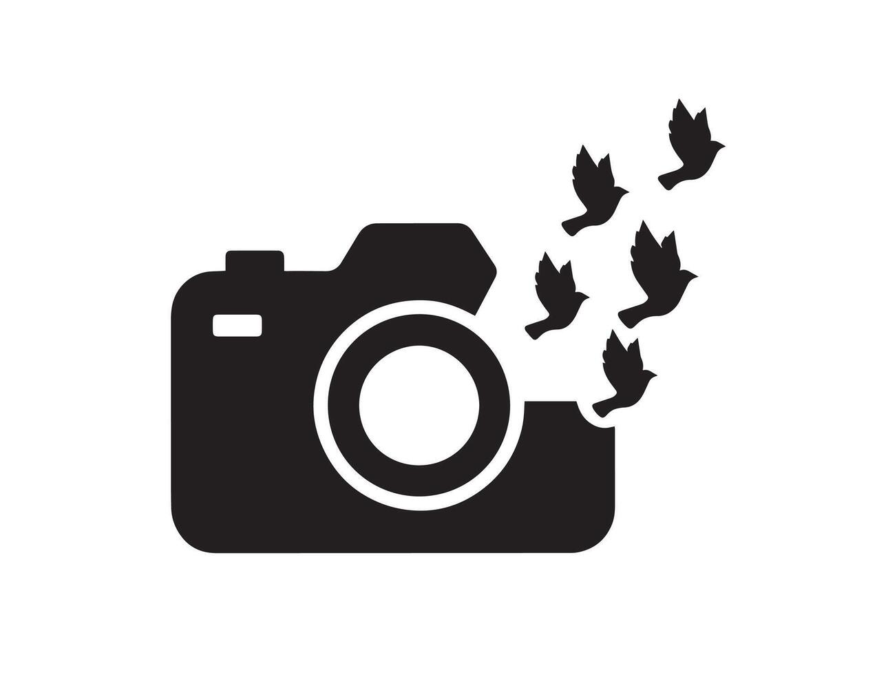 Photography camera birds flying black silhouette design, picture lens symbol or digital photo shot sign vector