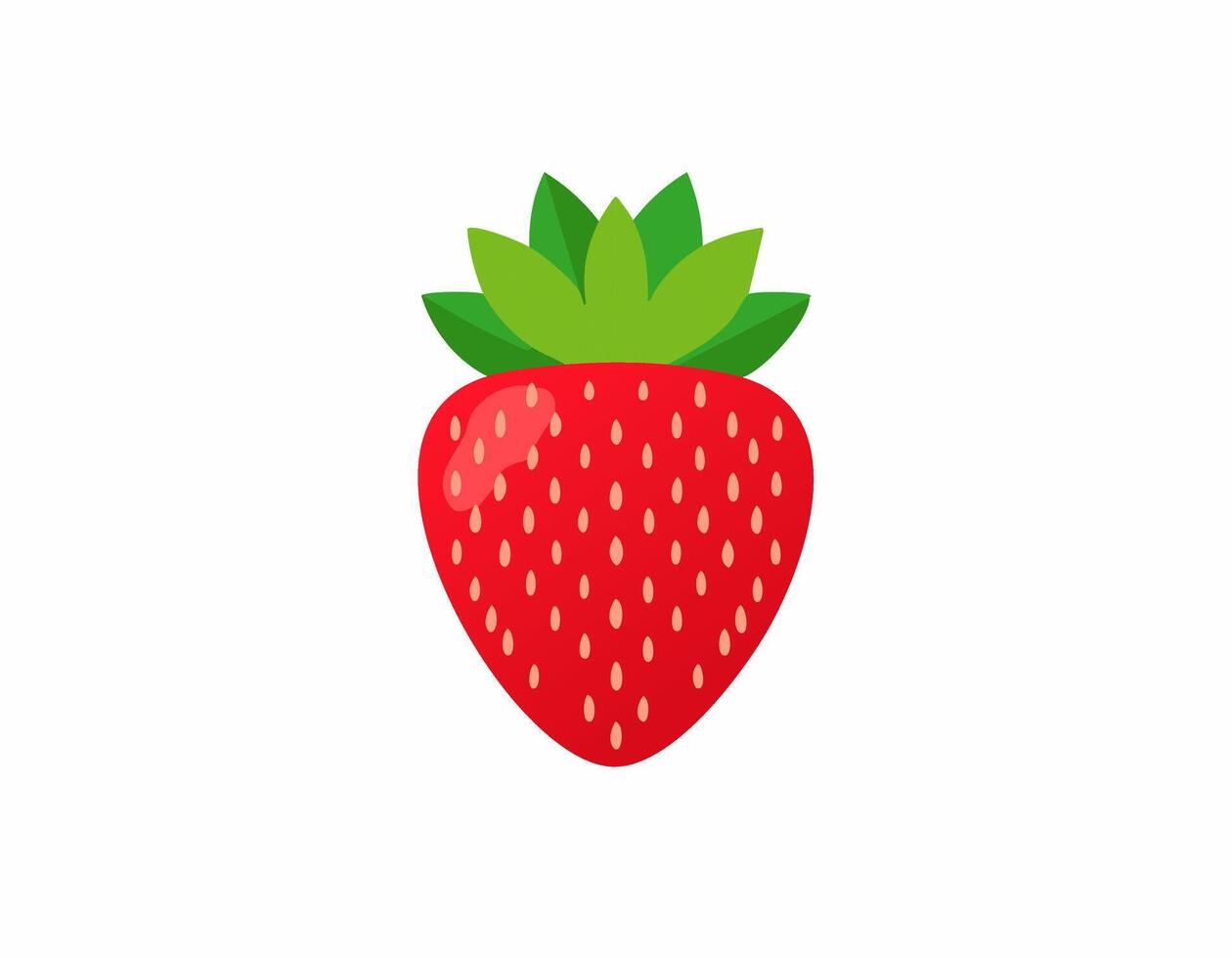Cartoon-style strawberry with leaf crown and clear background, created with smooth gradients and minimal decoration. vector