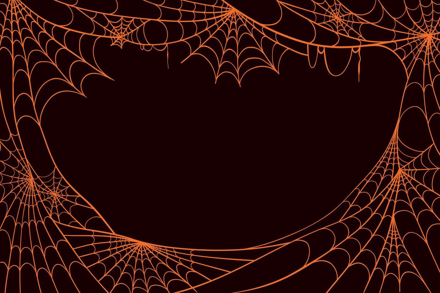 Halloween Spider Web Frame in Hand Drawn Style Isolated on Brown Background. Doodle arachnid web perfect for cards, party invitations, web, fashion, print vector
