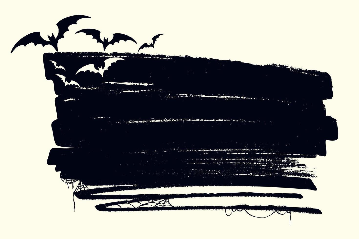 Black Hand Drawn Grunge Ink Brush Stroke with Bats. Creative abstract paintbrush line with rough edges. Stain for backdrops. Black splashes vector