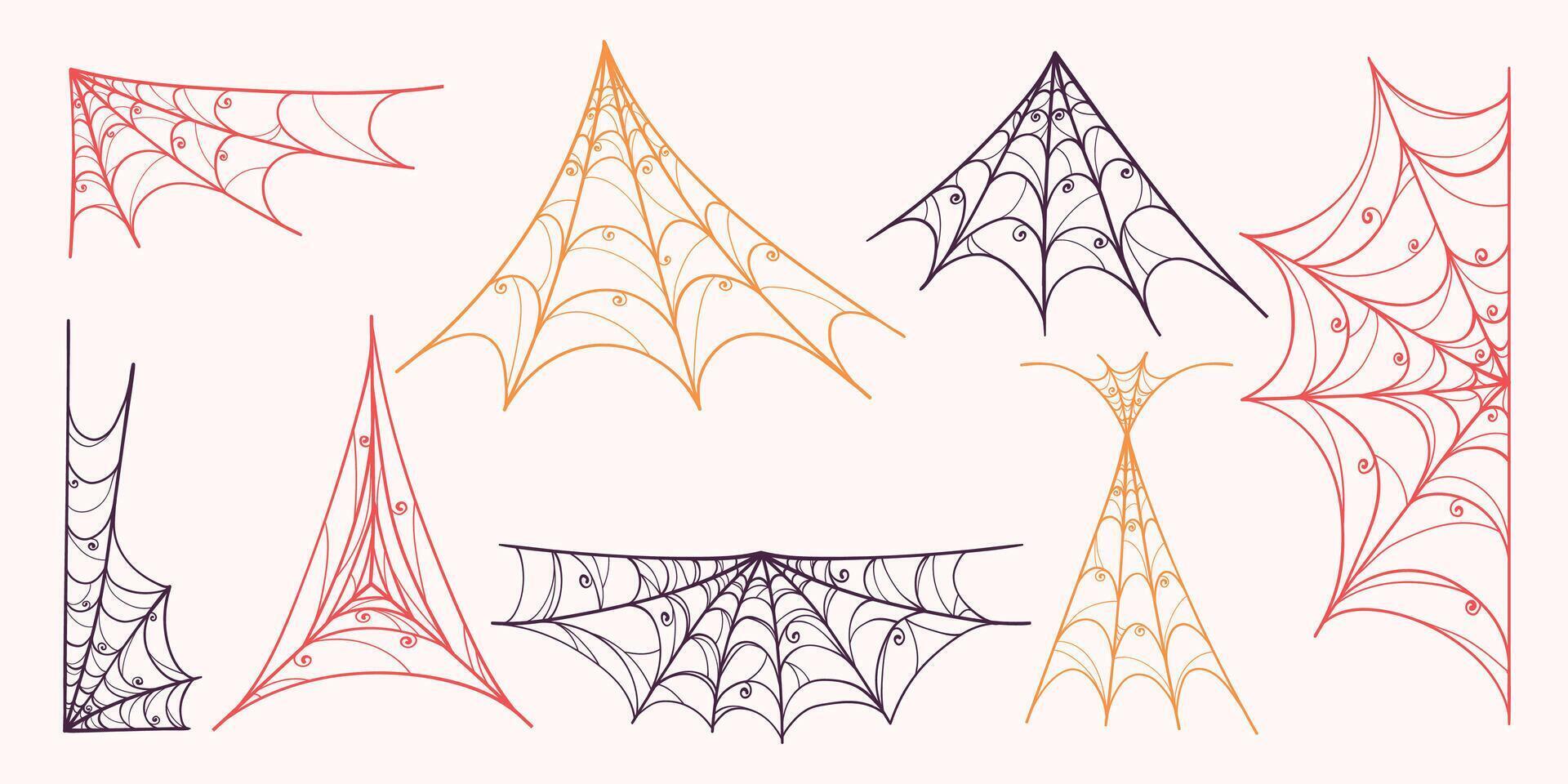 Spider Web Collection in Hand Drawn Style. Doodle arachnid web perfect for cards, party invitations, web, fashion, print vector