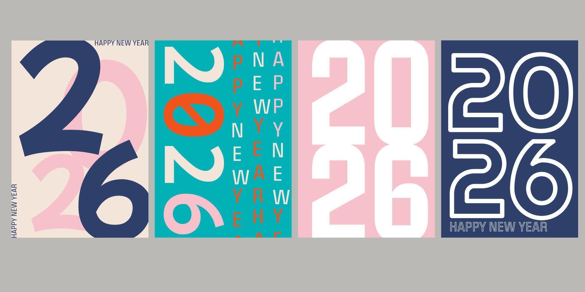 Happy New Year 2026 set of abstract posters decorative banner design vector