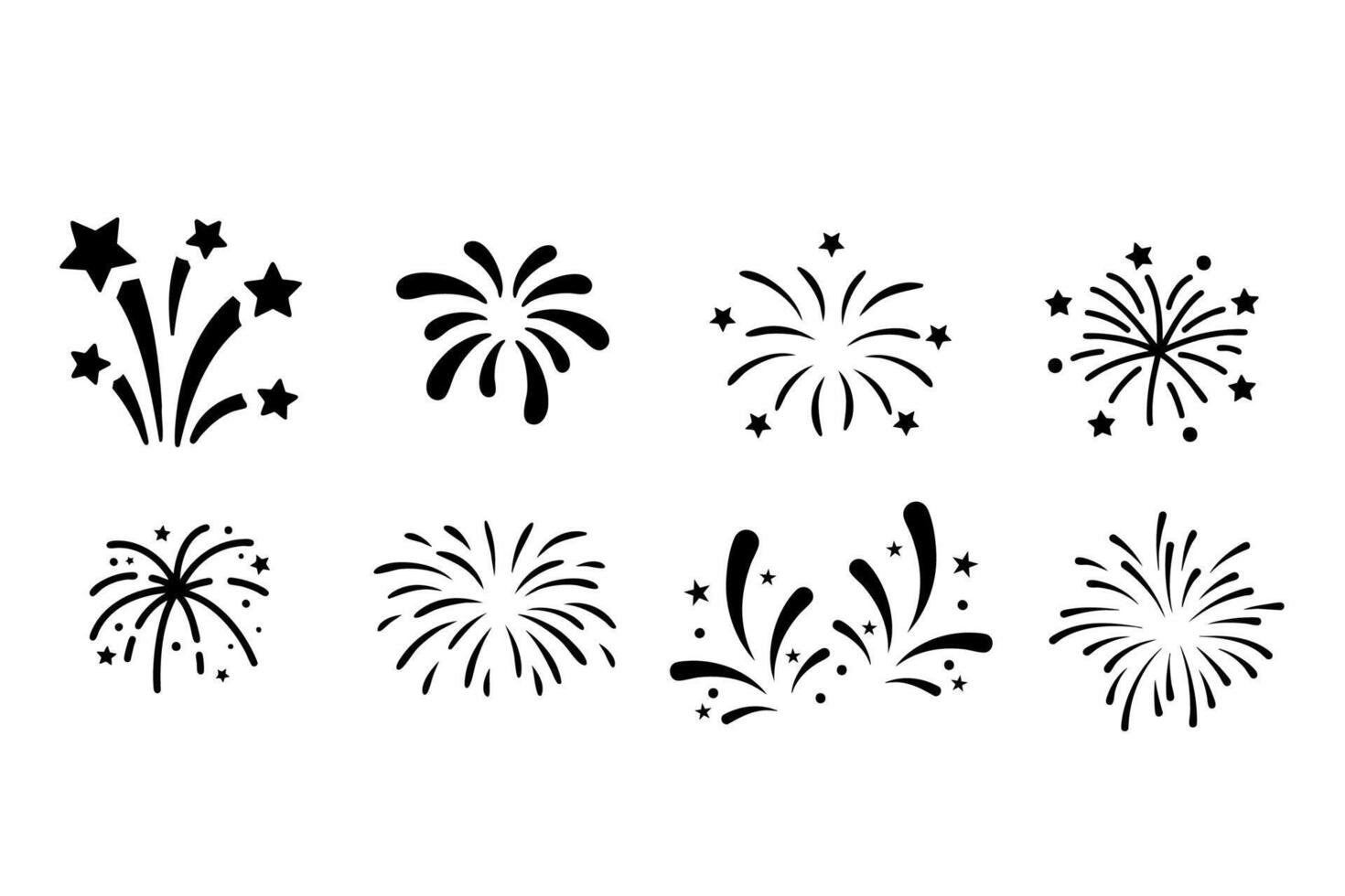 Set of different silhouettes of fireworks on a white background vector