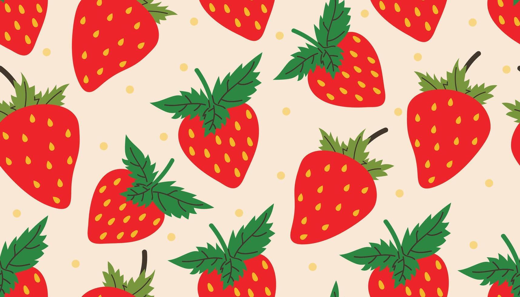 Seamless pattern with bright red strawberries and tiny dots on a soft background. vector