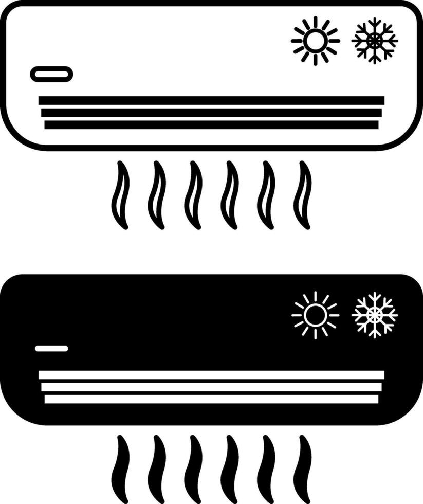 Air Conditioning Icons. Black And White Illustration. Device That Regulates The Climate In The Room. Household Appliances Concept vector