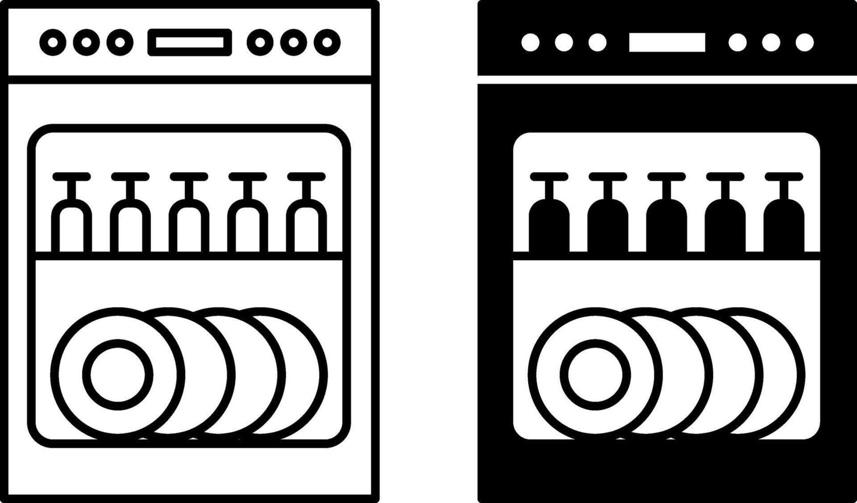 Dishwasher Icons. Black and White Illustration. Electromechanical Installation for Automatic Dish Washing. Household Appliances Concept vector