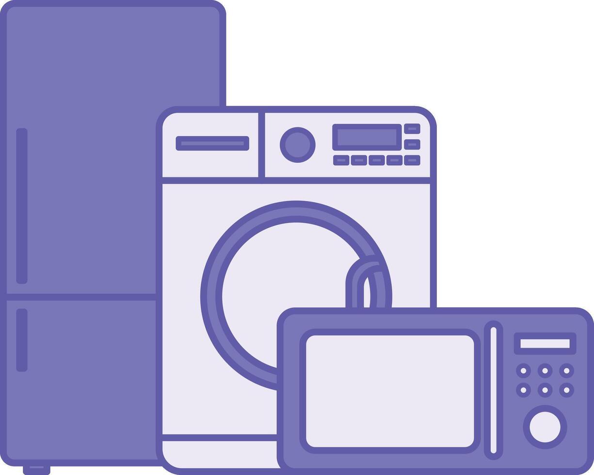 Colored Home Appliances Icon. Illustration. Refrigerator, Washing Machine, and Microwave Oven. Devices and Equipment for Home vector