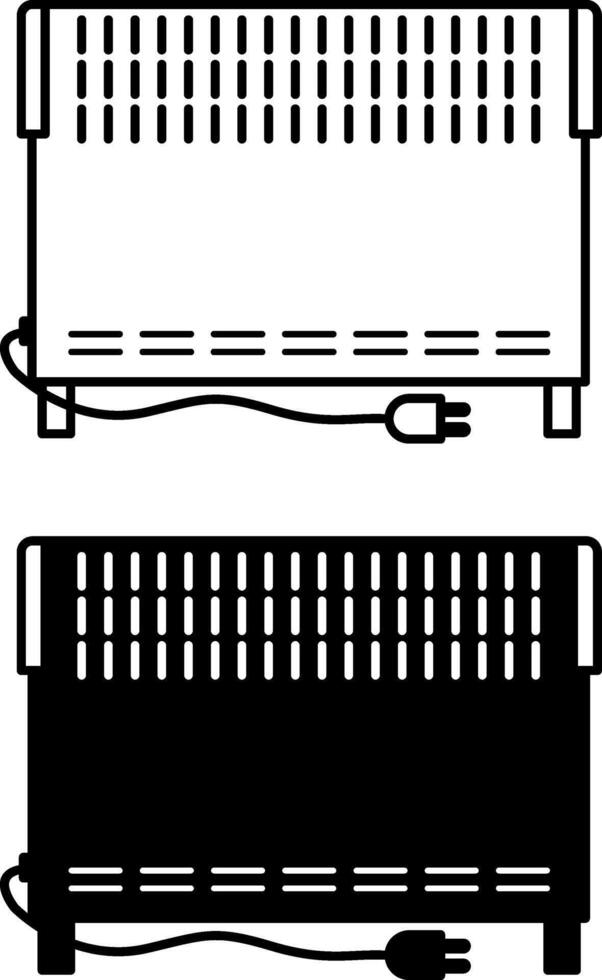 Heater Icons. Black and White Illustration. Electric Room Heating Device. Battery, Convector. Home Appliances Concept vector