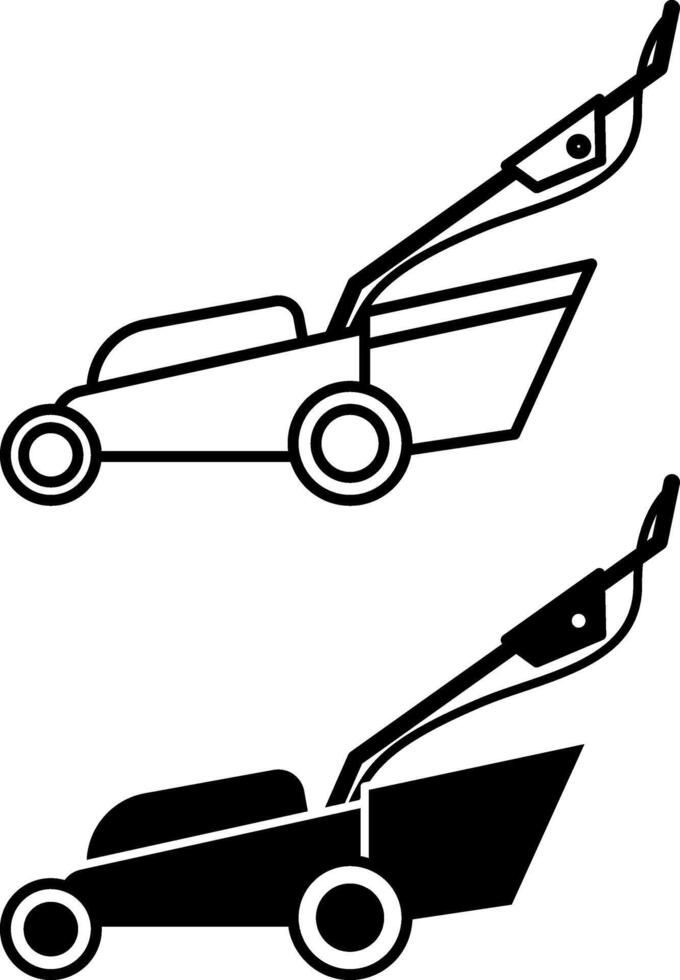 Lawn Mower Icons. Black and White Illustration. Grass Cutting Machine. Household Appliances Concept vector