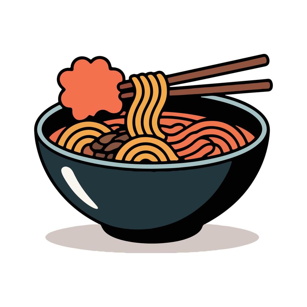 A bowl of noodles with chopsticks on top vector