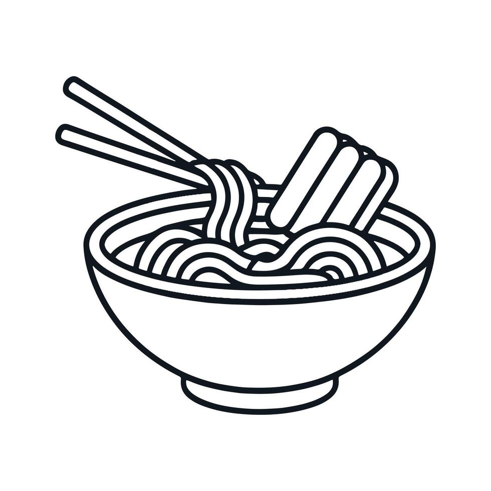 Minimalist Ramen Bowl with Floating Chopsticks and Kawaii Line Art icon vector