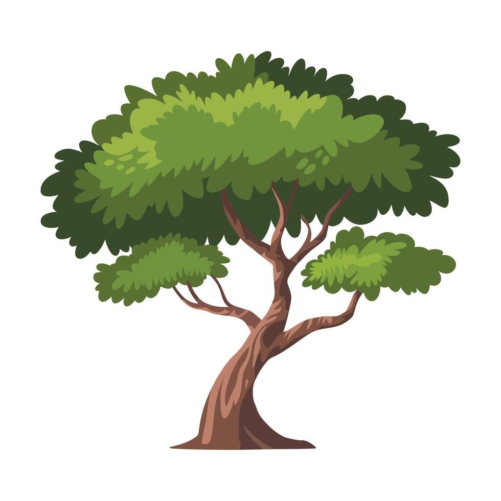 A cartoon tree with green leaves on a white background vector