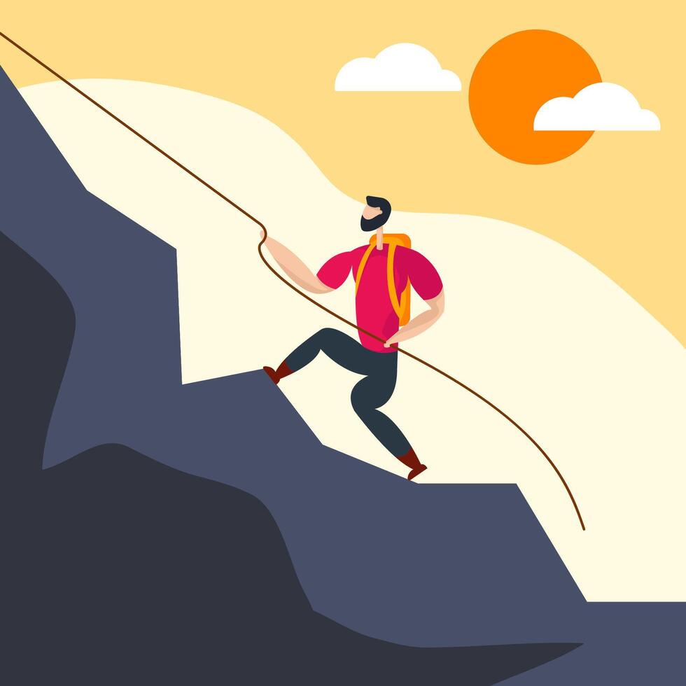 A man go hiking, flat illustration style vector