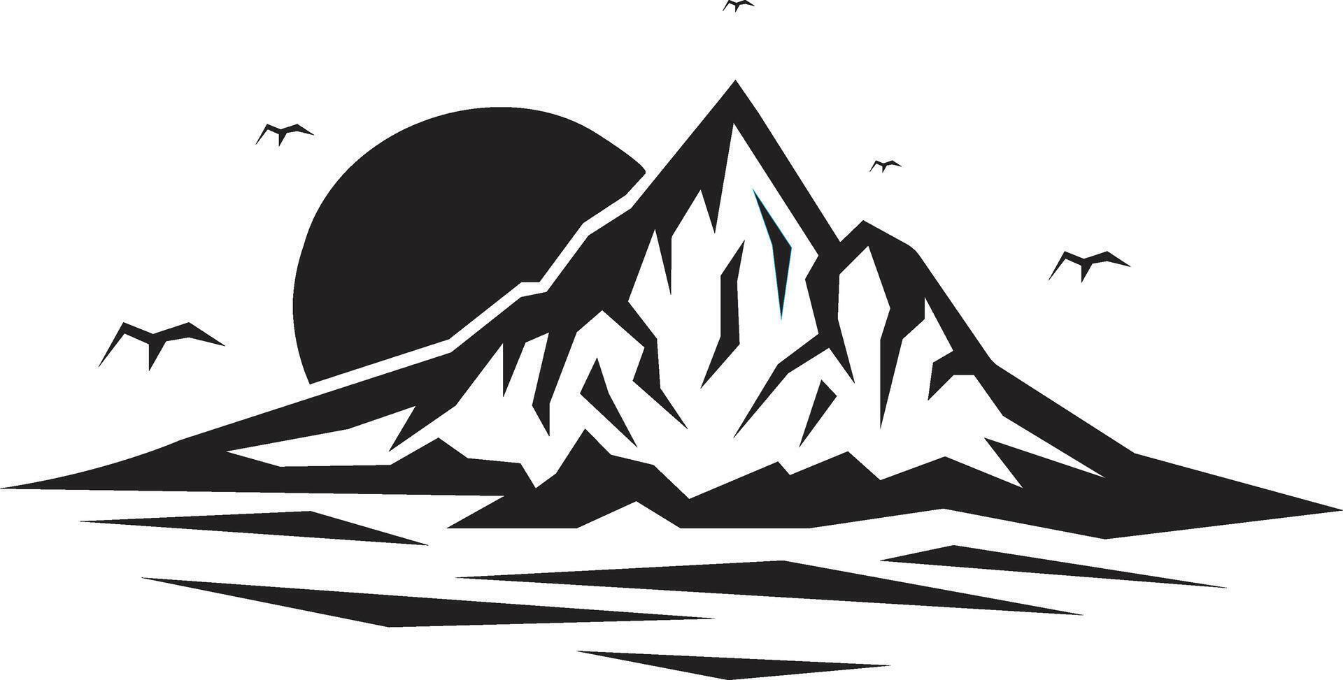 Majestic Mountain Silhouette at Sunset Serene Black and White Landscape Art Featuring Birds in Flight vector
