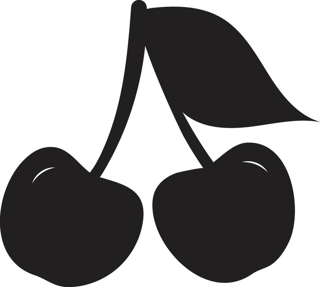 Two Silhouetted Cherries with a Leaf, a Simple, Elegant, and Dark Illustration of Summer Fruit vector