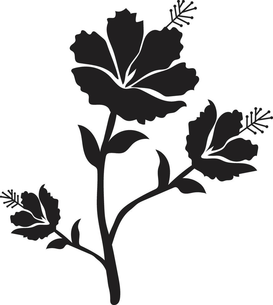 Elegant Black Silhouette of Hibiscus Flowers Blooming Gracefully on a Branch Against a White Background vector