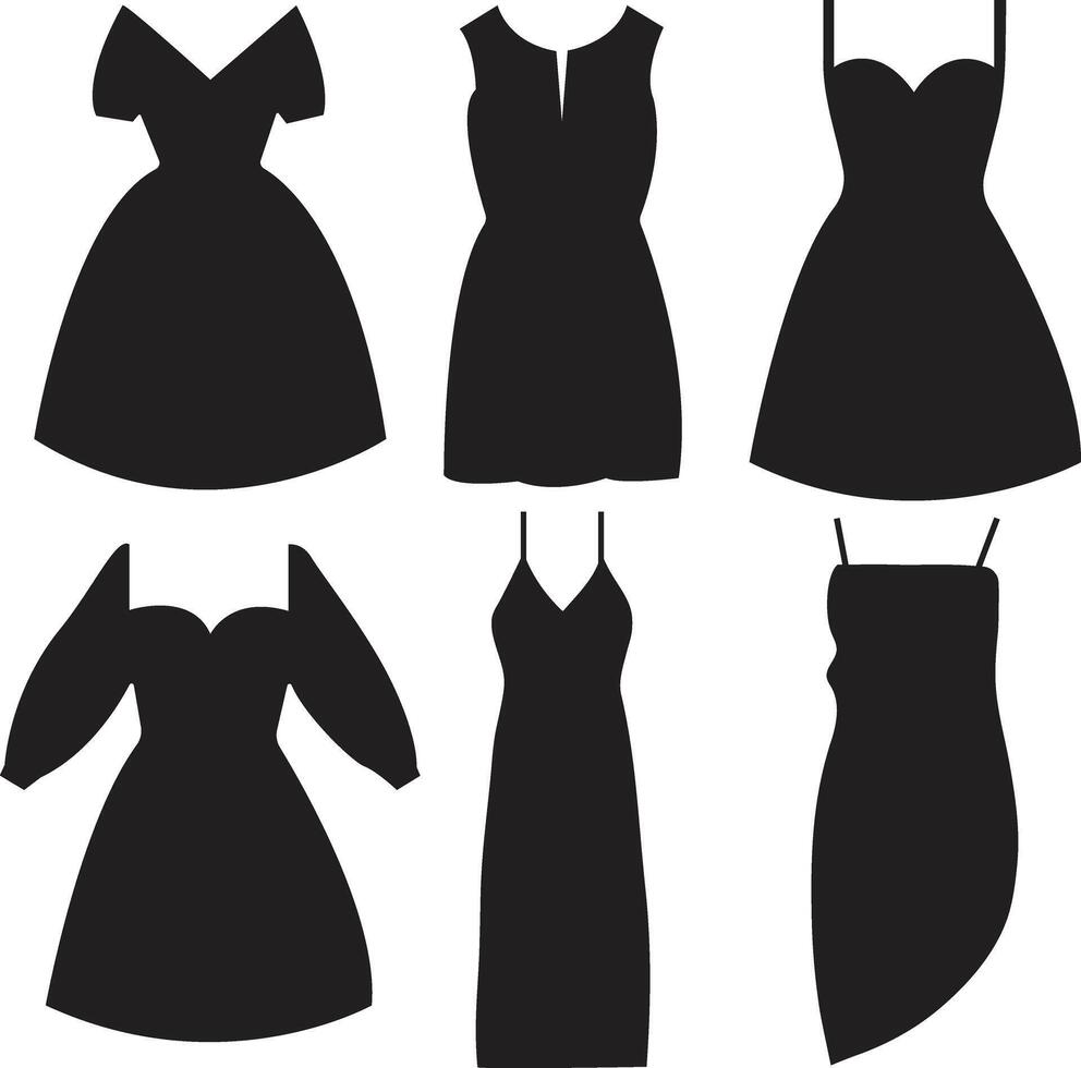 Six Stylish Black Dresses A Collection of Elegant Silhouettes for Different Occasions, Moods and Body Types vector