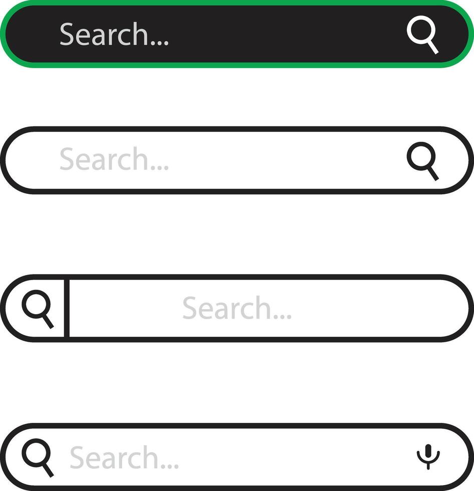 Four Stylish Search Bar Designs Modern UI Elements for Websites and Apps, Clean Minimalist Look vector