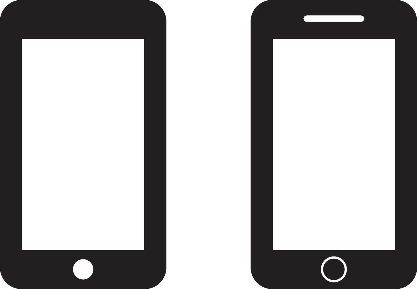Two Simple Black Smartphone Icons on White Background Minimalist Mobile Device Illustration, Clean Design - Professional digital artwork with vibrant colors and detailed composition vector