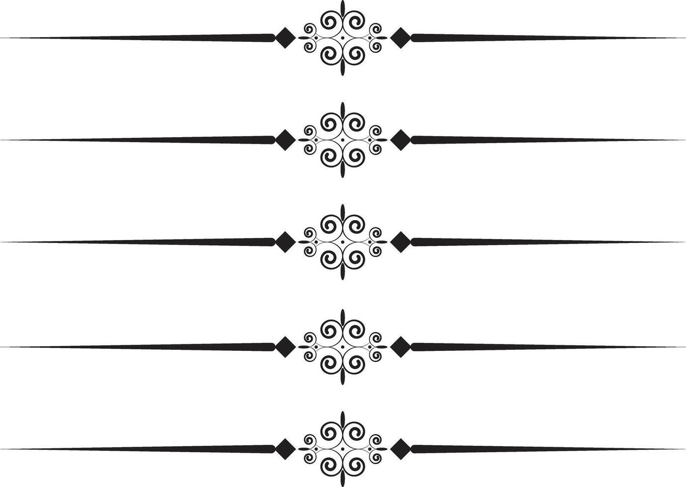 Elegant Black and White Decorative Dividers Five Ornate Swirl and Diamond Line Separators for Design Projects vector