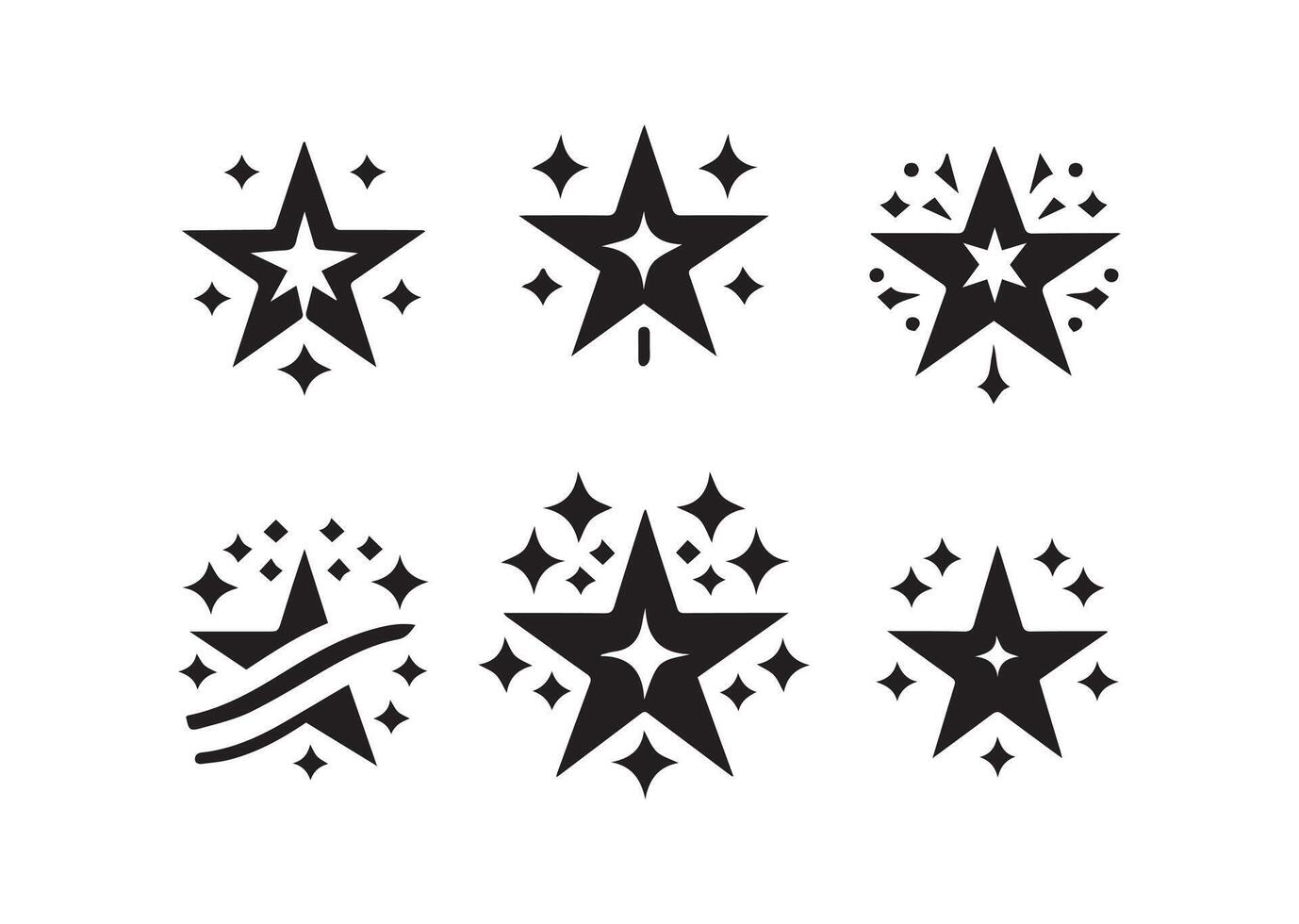 Star icon silhouette pack with hand drawn sketch style designs in a clean creative layout vector