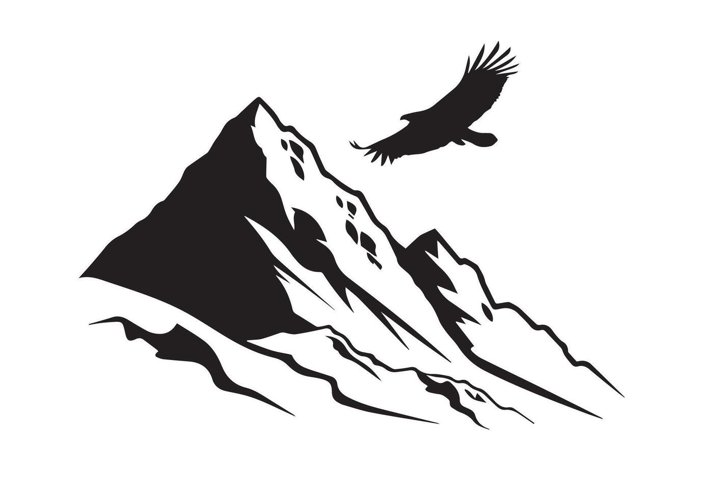 Mountain Silhouette with Majestic Eagle in Flight White Background vector