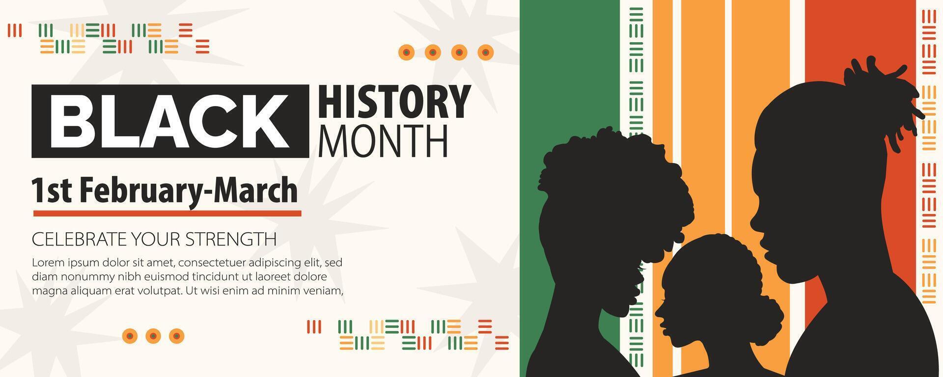 Black History Month Celebration with Silhouettes and Inspirational Message, illustration vector